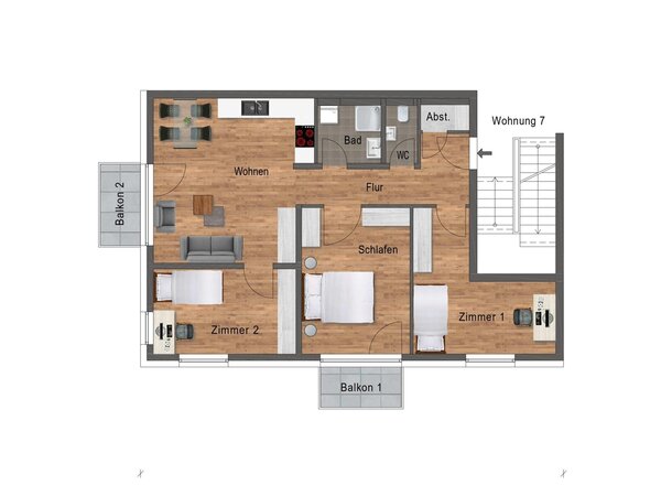 Moderne 4-Zimmerwohnung mit durchdachtem Grundriss, Gäste-WC und zwei Balko...