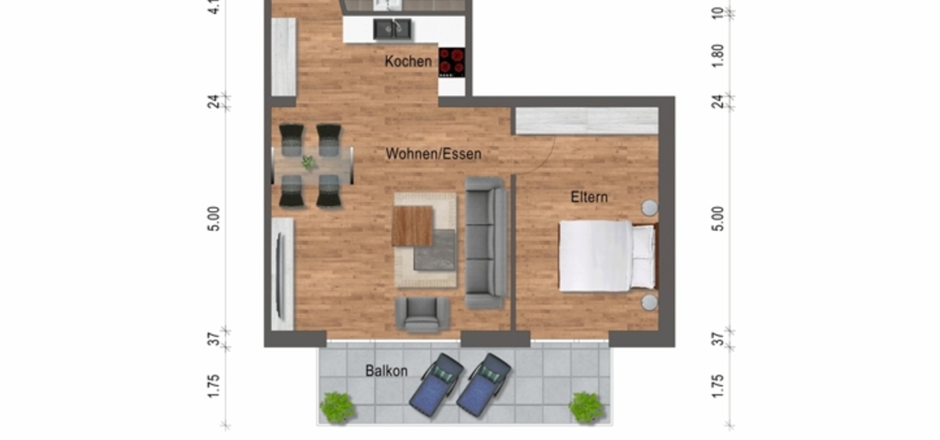 Grundriss 2-Zimmer-Wohnung Obergeschoss
