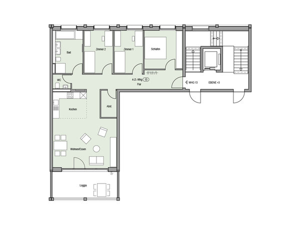 Wohnen auf 105 m² verteilt auf vier Zimmer mit großer Loggia